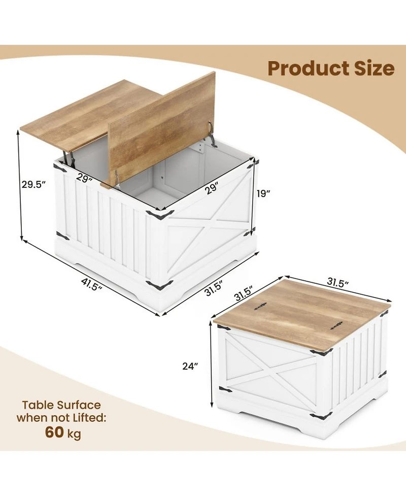 Sugift Farmhouse Lift Top Table with Hidden Storage Compartment