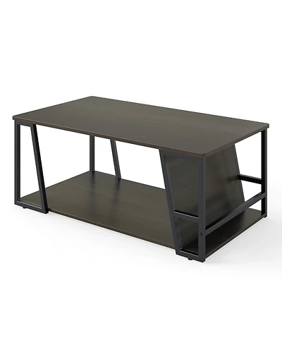 Sugift 2-Tier Industrial Rectangle Coffee Table with Storage Shelf and Side Compartment