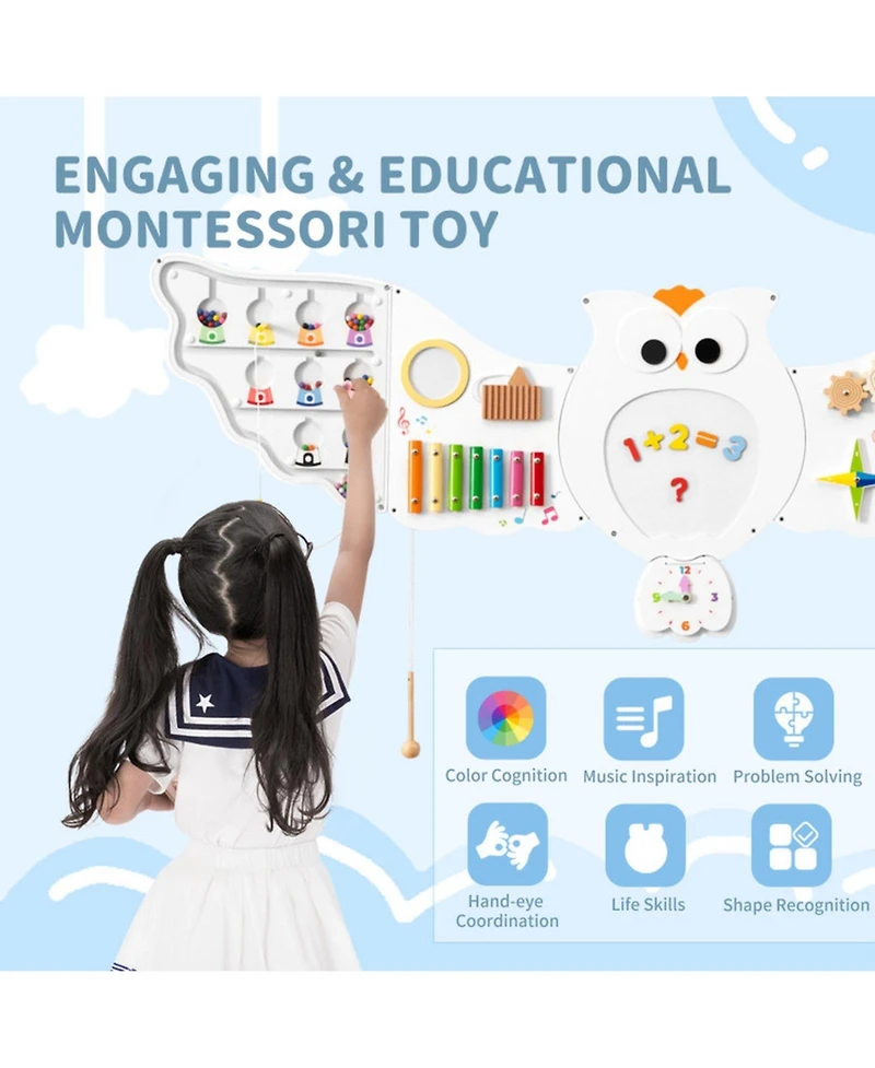 Hongge 11-in-1 Owl Busy Board Fine Motor Skills Stem Learning Activity Center, Ages 3+