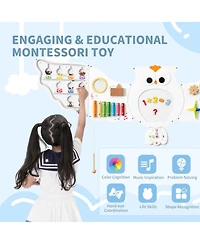 Hongge 11-in-1 Owl Busy Board Fine Motor Skills Stem Learning Activity Center, Ages 3+