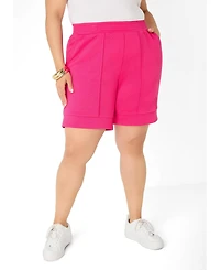 Ashley Stewart Women's High-Rise Ribbed Athletic-Knit Pull-On Shorts, 8" Inseam