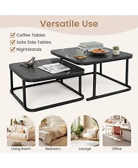 Sugift Set of 2 Nesting Coffee Tables with Faux Marble Top and Metal Frame