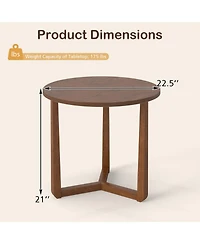Sugift 22.5 in Round Farmhouse Side Table with Rubber Wood Legs and Triangular Structure