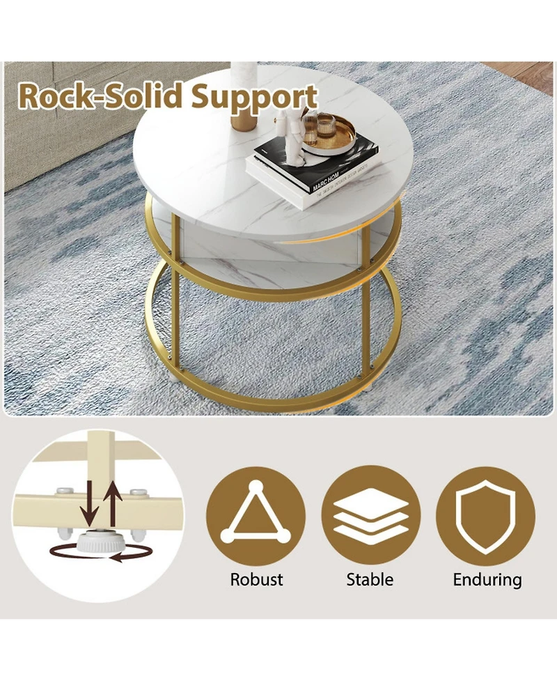 Sugift 31.5 in Round Lift Top Coffee Table with Hidden Compartment and Side Shelves