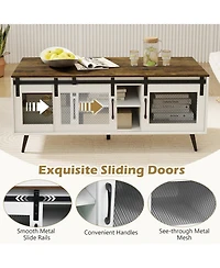 Sugift Farmhouse Coffee Table with Sliding Doors and 3-Position Adjustable Shelf