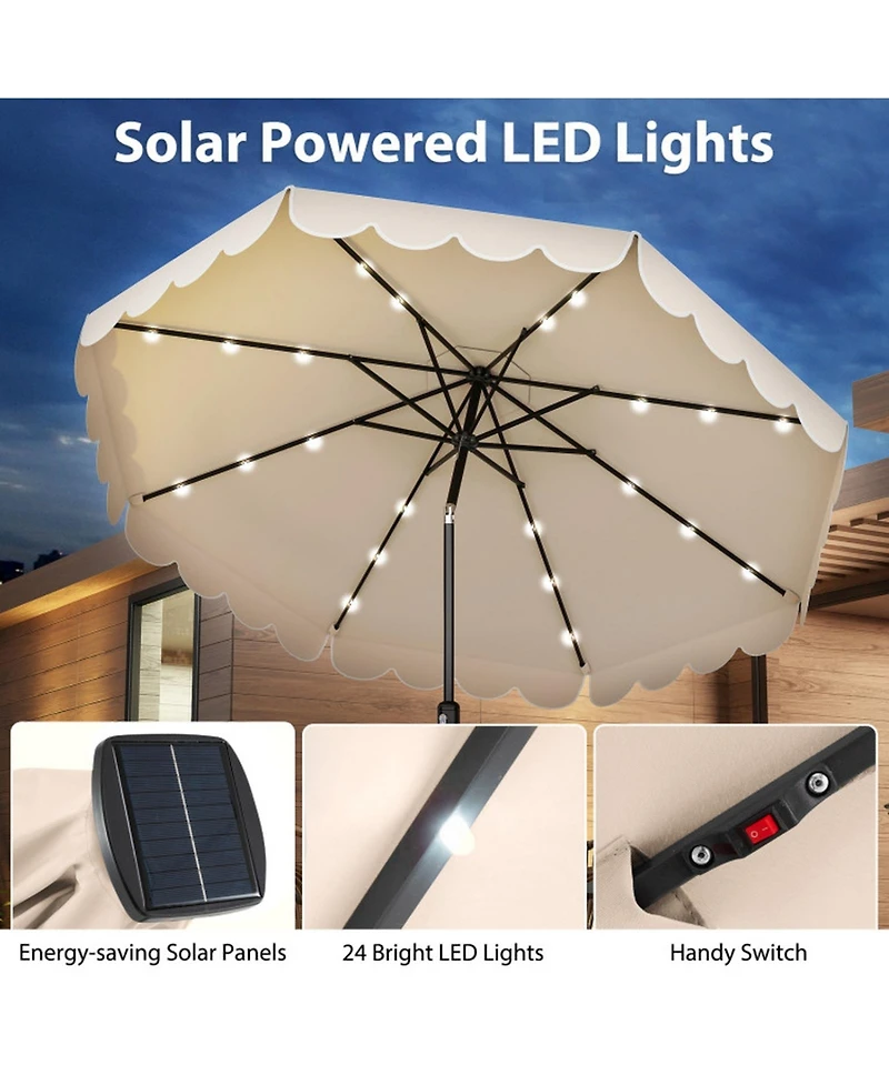 Gouun 10 Ft Solar Patio Umbrella with 24 Led Lights and Vented Top