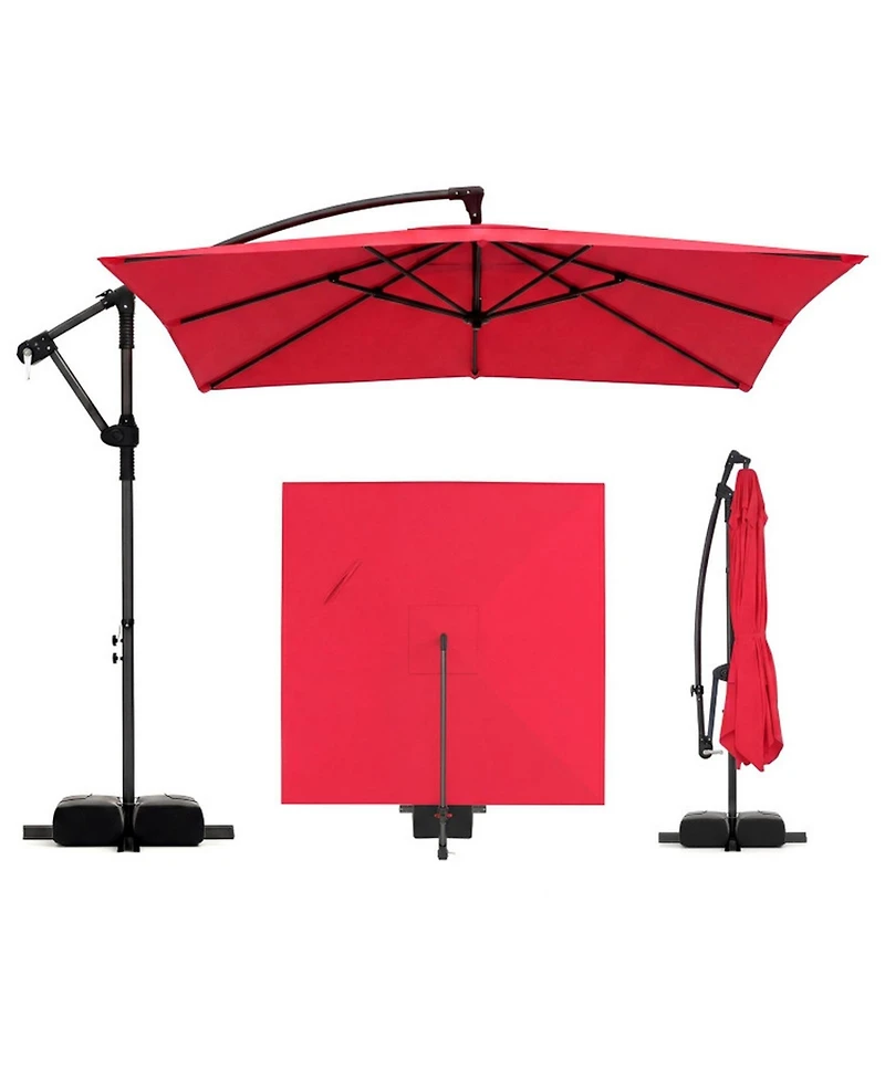 Gouun 8 x 8 Feet Square Hanging Offset Patio Umbrella with Cross Base