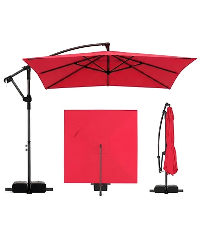 Gouun 8 x 8 Feet Square Hanging Offset Patio Umbrella with Cross Base