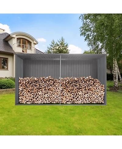 Mondawe 14 x 12 Feet Outdoor Metal Storage Shed with Firewood Storage, Apex Roof Garden Tool Shed