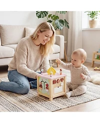 Sugift Wooden Montessori Activity Cube Sensory Toy for Toddlers 18+ Months