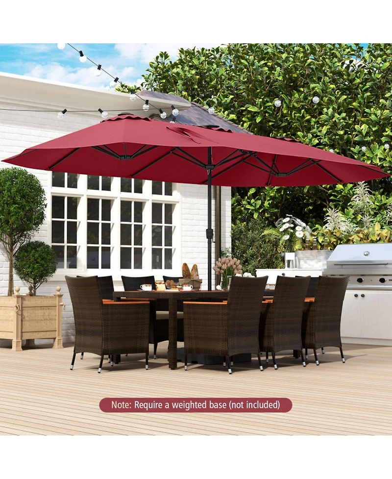 Gouun 15.5 ft Extra-Large Double-Sided Patio Umbrella with 144 Solar Led Lights and Crank