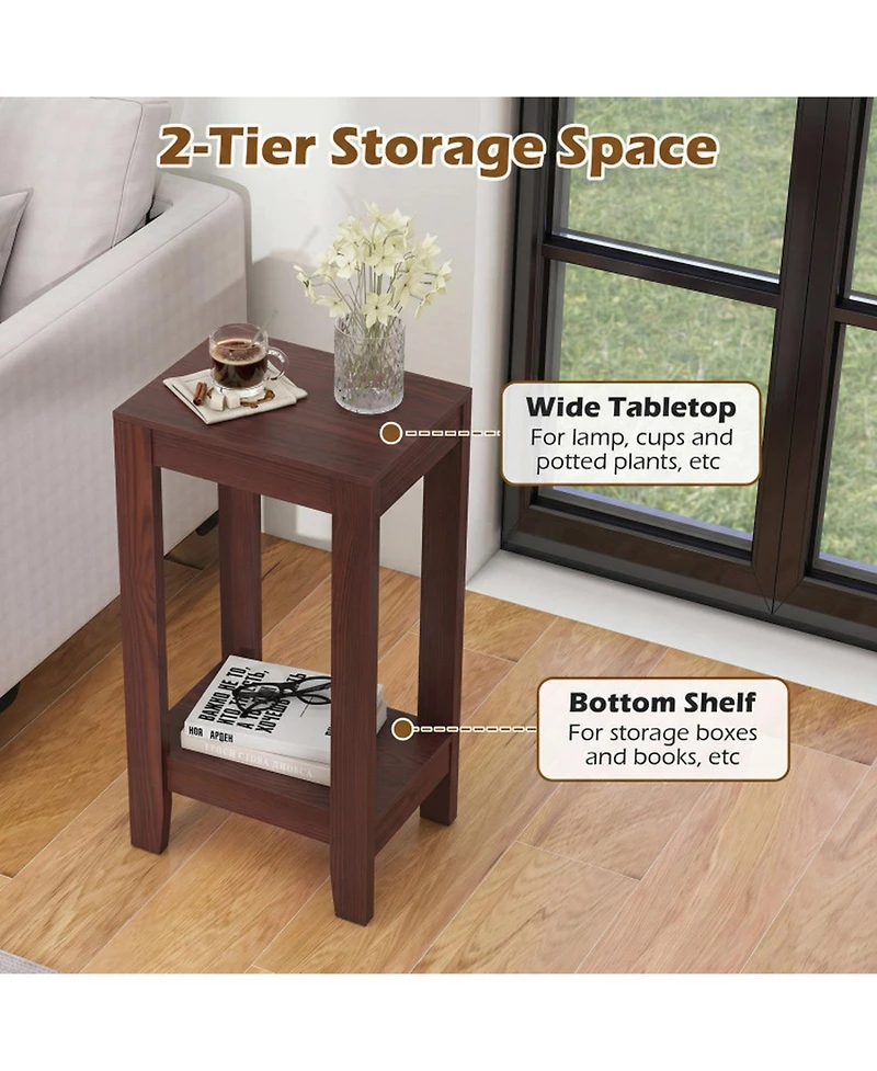 Sugift Set of 2 2-Tier End Tables with Storage Shelf