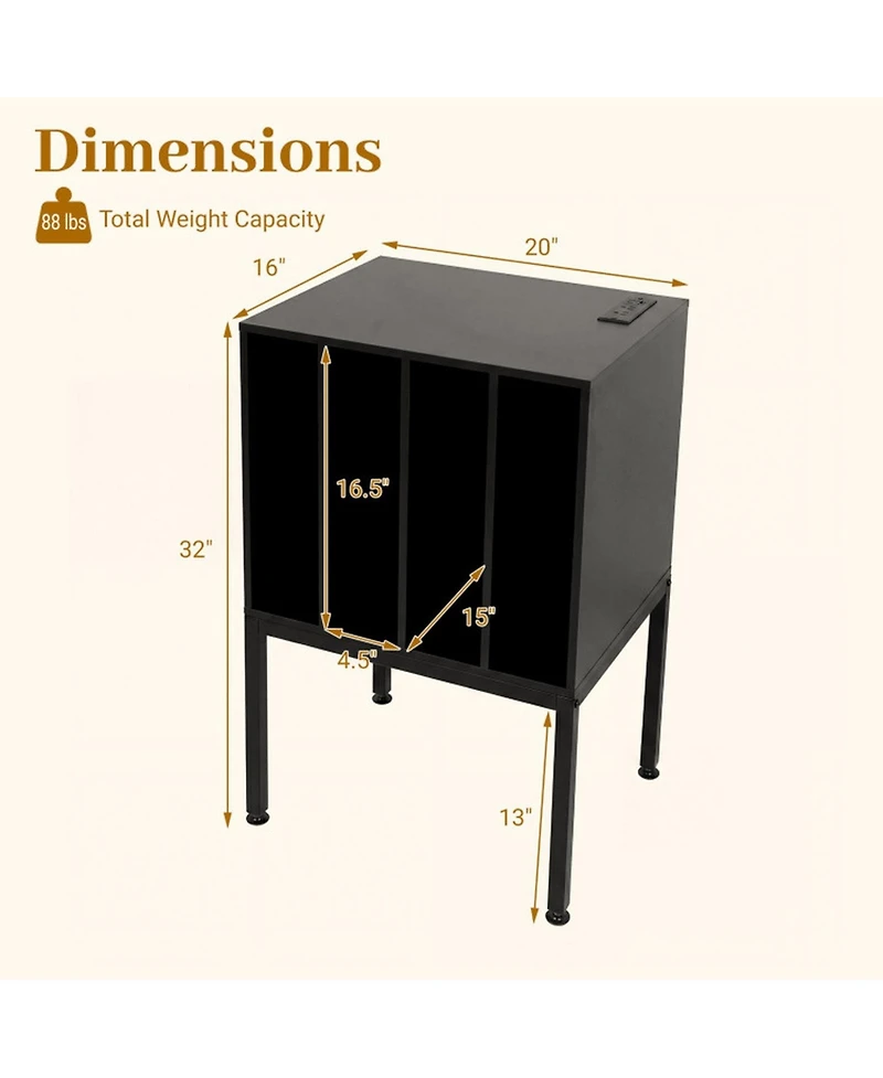 Sugift Turntable Record Player Stand with Power Outlets and 4-Partition Storage