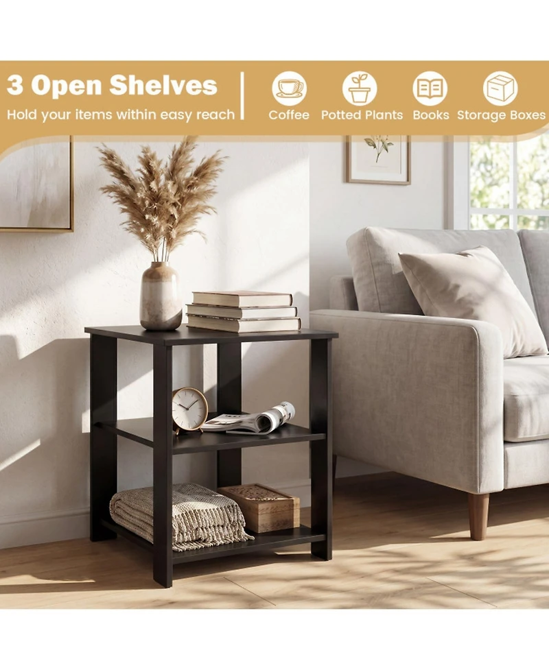 Sugift 3-Tier Modern Nightstand Square Side Table with Open Storage Shelves