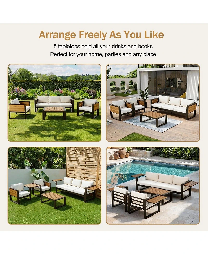 Asagikoiai 4 Piece Aluminum Patio Furniture Set with Cushions and Fold Out Side Tables
