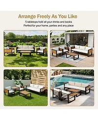 Asagikoiai 4 Piece Aluminum Patio Furniture Set with Cushions and Fold Out Side Tables
