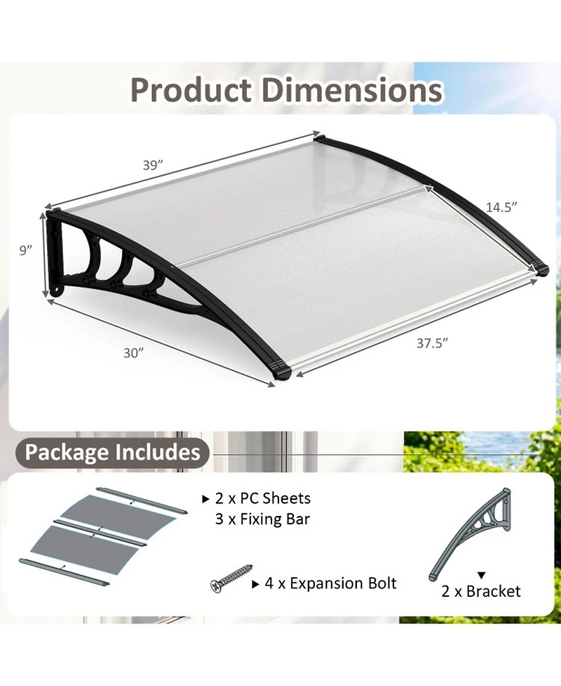 Gouun 39 x 30 In Outdoor Front Door Window Awning Door Canopy Exterior