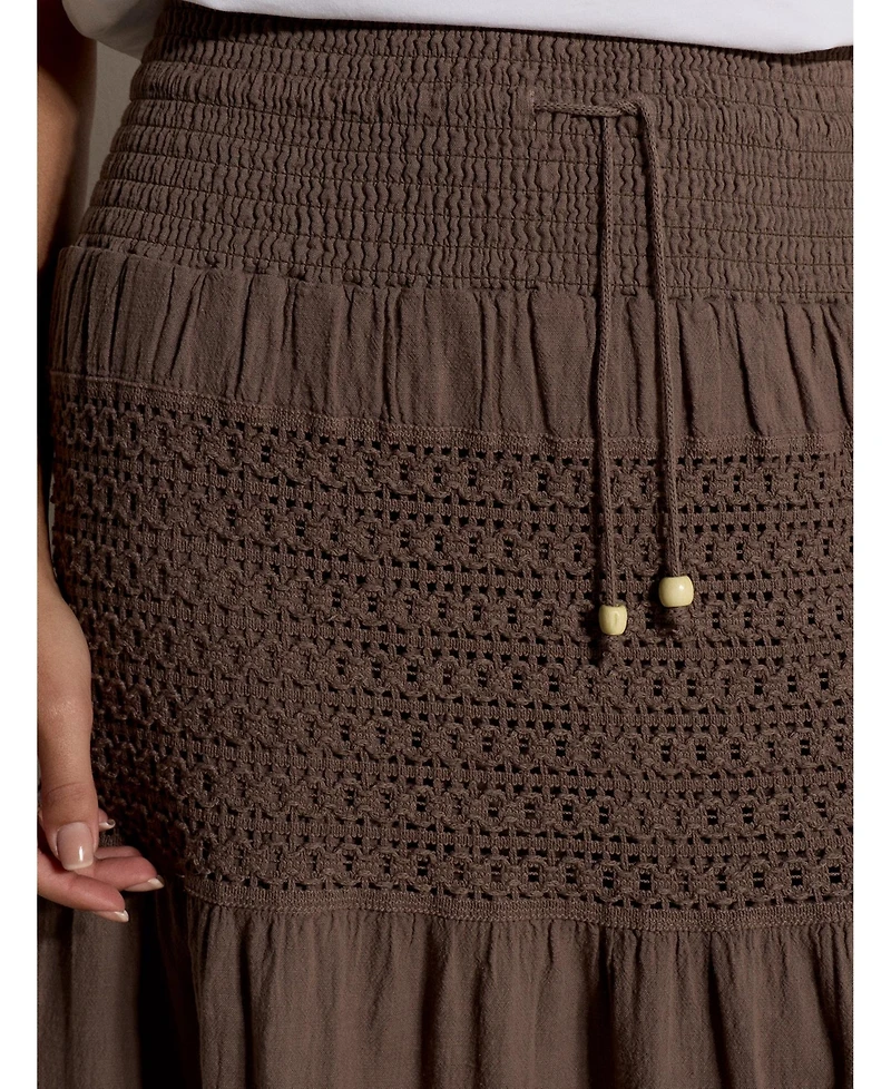 Apricot Women's Tiered Crochet Maxi Skirt
