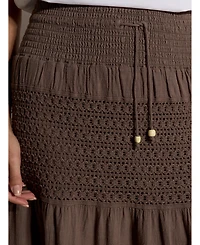 Apricot Women's Tiered Crochet Maxi Skirt