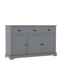 Sugift 3 Drawer Sideboard Buffet Storage Cabinet with Adjustable Shelves