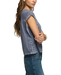 Lucky Brand Women's Embroidered Short-Sleeve Boxy Cotton-Blend T-Shirt