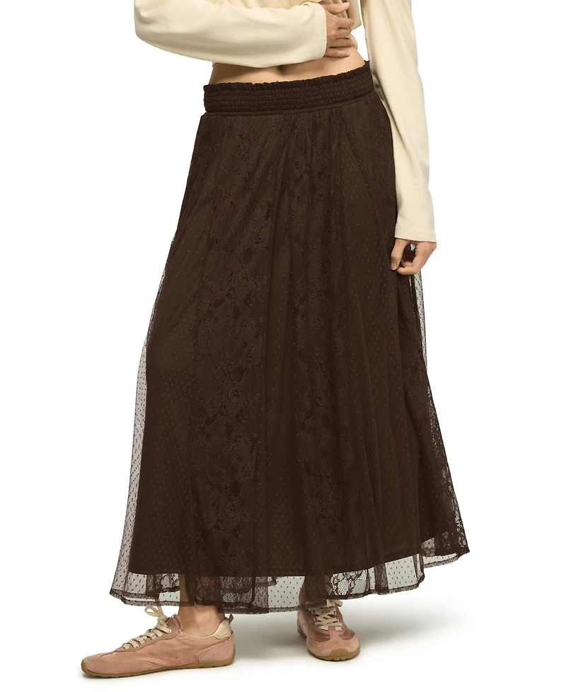 Lucky Brand Women's Allover Lace A-Line High-Waisted Floral Midi Skirt