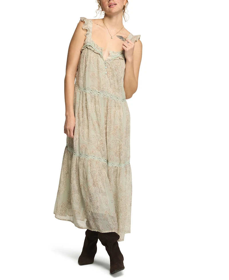 Lucky Brand Women's Tiered Henley Maxi Boho Paisley-Print Dress