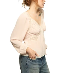 Lucky Brand Women's Long Sleeve Lace Cutaway Top