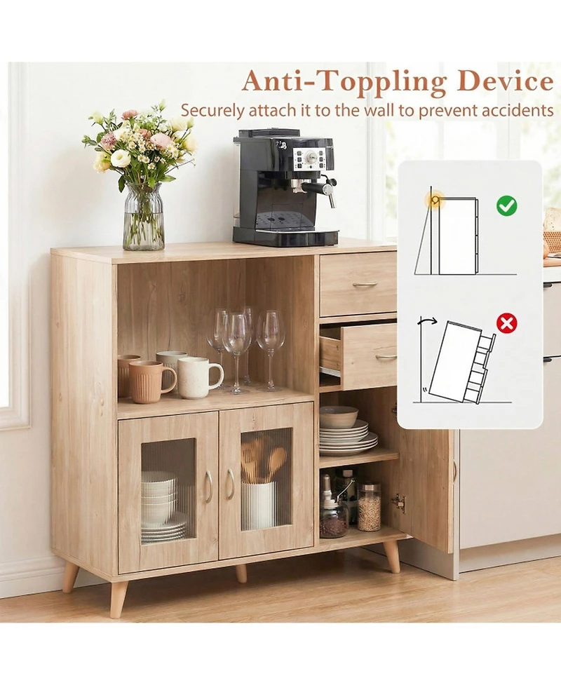 Sugift 36 Inch Sideboard Buffet Cabinet with Open Compartment and Drawers