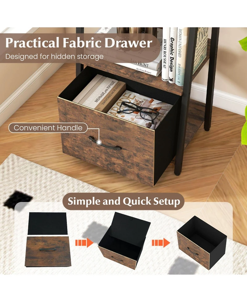 Sugift 5-Tier Ladder Bookshelf with Fabric Drawer for Home Office