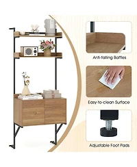 Sugift Tall Wall Mounted Ladder Bookcase with Storage Cabinet 2 Open Shelves Narrow Ladder Shelf