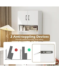 Sugift 66 Inch Kitchen Pantry Cabinet with Charging Station and Adjustable Shelves for Dining Room