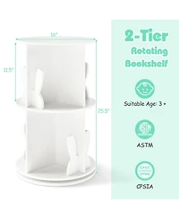 Sugift 2-Tier Freestanding Kids Rotating Bookshelf Storage Rack with Bunny Baffles