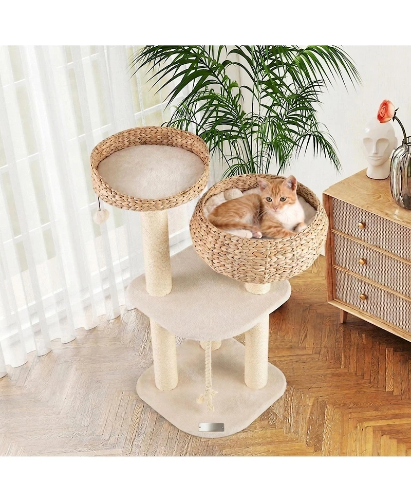 Sugift 41 in Rattan Cat Tree with Napping Perch