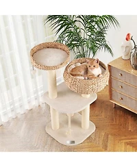 Sugift 41 in Rattan Cat Tree with Napping Perch