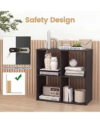 Sugift 4 Cube Bookshelf with Back Guardrail for Living Room Bedroom