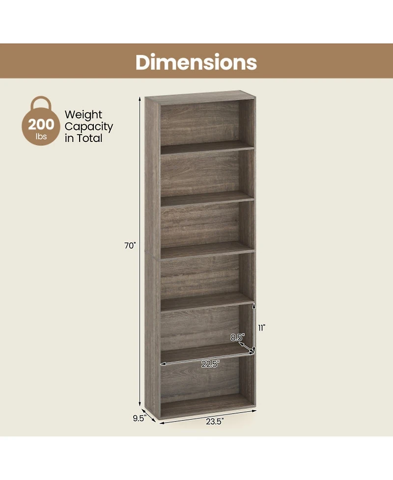 Sugift 6-Tier Bookcase with 6 Open Shelves and Anti-Toppling Kits
