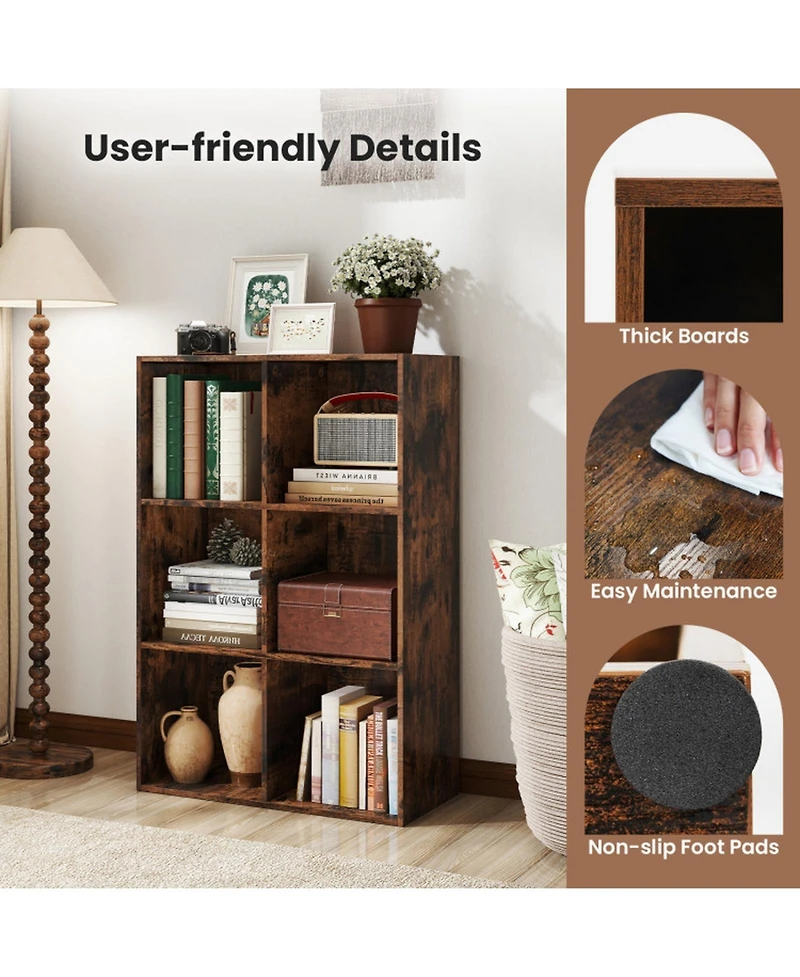 Sugift Modern 6-Cube Bookcase with Anti-Tipping Kits for Bedroom Living Room