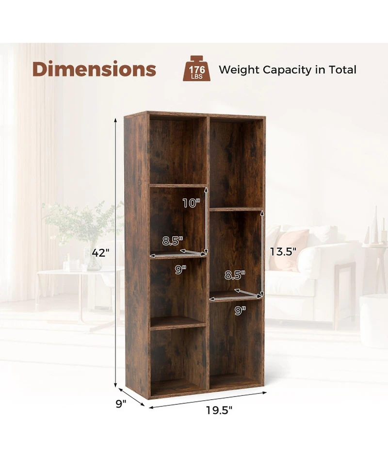 Sugift Vertical or Horizontal Freestanding Bookshelf with 7 Compartments