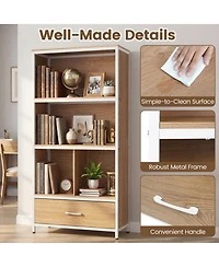 Sugift 56 Inch Tall Freestanding 5-Tier Bookcase with Drawer