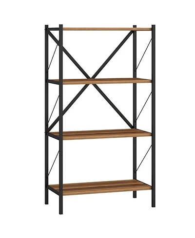 Sugift 4-Tier Bookshelf with Heavy-Duty Metal Frame and X-Braced Reinforcement