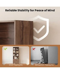 Sugift Bookshelf With Doors and 2 Anti-Tipping Kits for Home Office