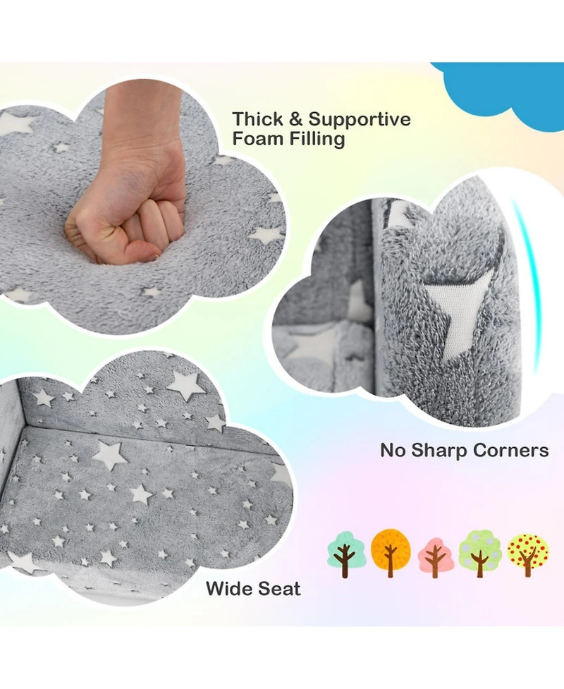 Sugift 2-in-1 Folding Kids Couch with Blanket Glow in the Dark