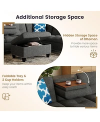 Sugift 98in Sectional Sofa with Movable Storage Ottoman Linen Fabric 98 x 69.5 x 32.5in