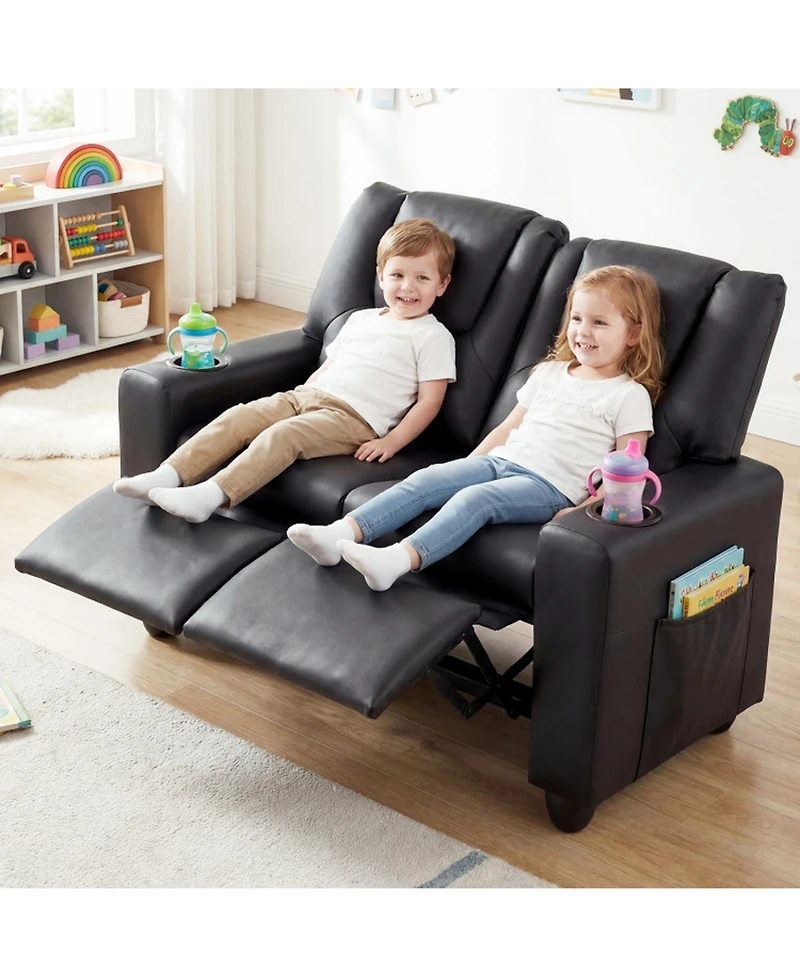 Sugift 2-Seater Kids Recliner Toddler Sofa Chair with 2 Cup Holders