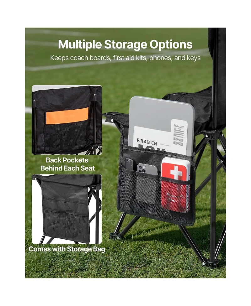 Hongge 6-Seat Portable Folding Sideline Bench with Storage Pockets