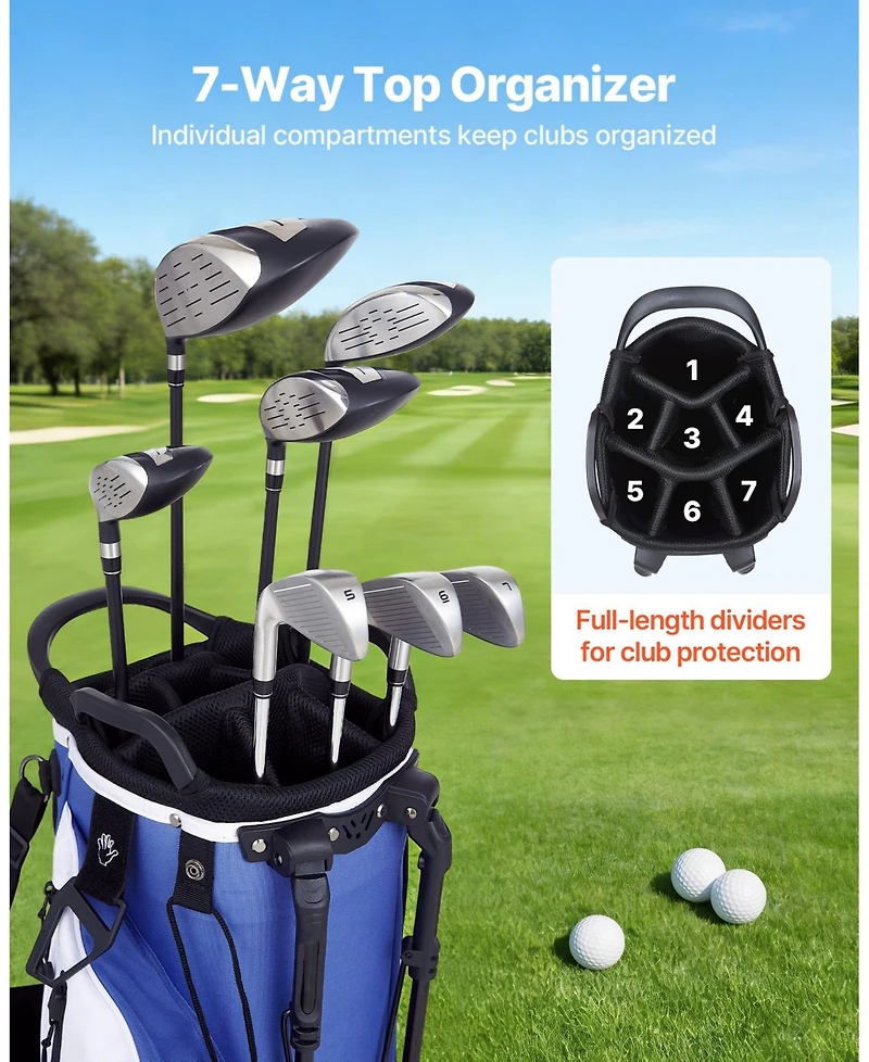 Hongge 7-Way Top Divider Golf Cart Stand Bag with Rain Hood