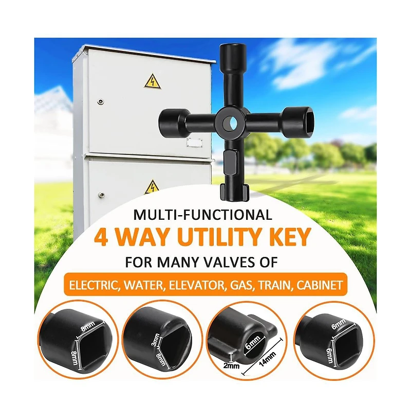 Xdovet Water Meter Key 4 Way Shut Off Valve Wrench T-handle