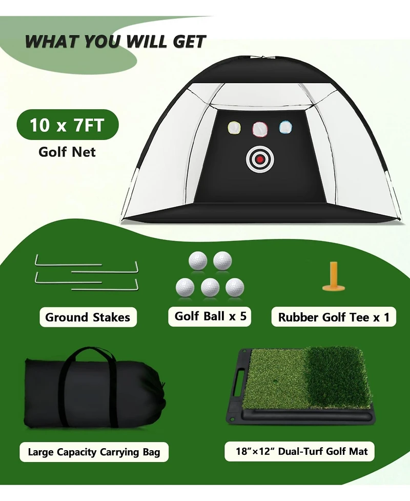 Aofar Golf Practice Net With Mat For Chipping Swing Driving Indoor Outdoor Gifts Golfers 10x7feet