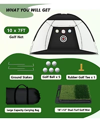 Aofar Golf Practice Net With Mat For Chipping Swing Driving Indoor Outdoor Gifts Golfers 10x7feet